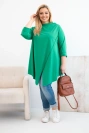 Moteriška medvilninė bliuskutė Plus Size asimetriška su pasukamais rankovėmis žalia