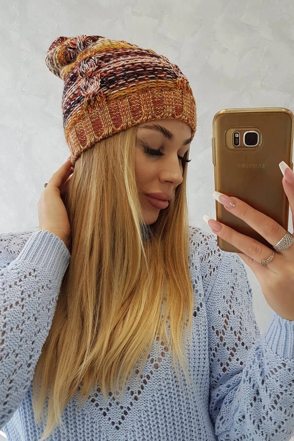 Fleecová čepice Klaudia K255 oranžová+žlutá