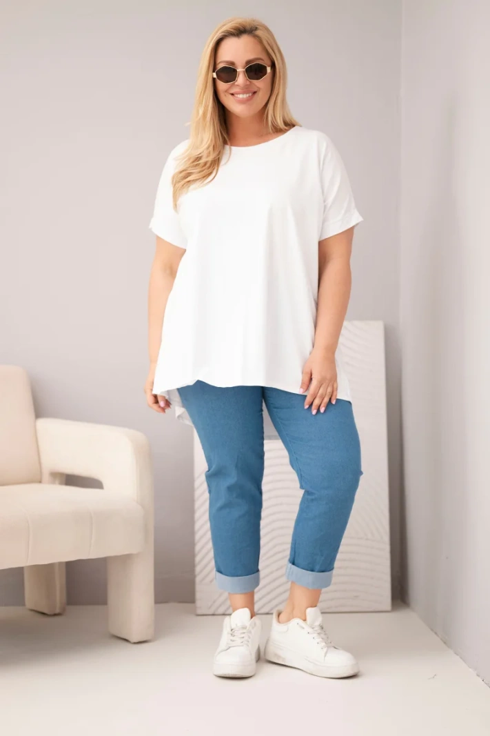 Dámská halenka Plus Size bavlněná s krátkým rukávem bílá