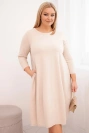 Damen Baumwollkleid Plus Size mit umschlagbaren Ärmeln und Taschen beige