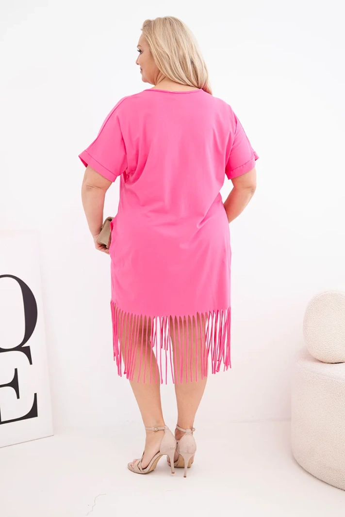 Damen-Baumwollkleid mit V-Ausschnitt und Fransen Plus-Size rosa