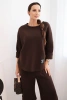 Women's tracksuit set made of thicker material with wide legs brown