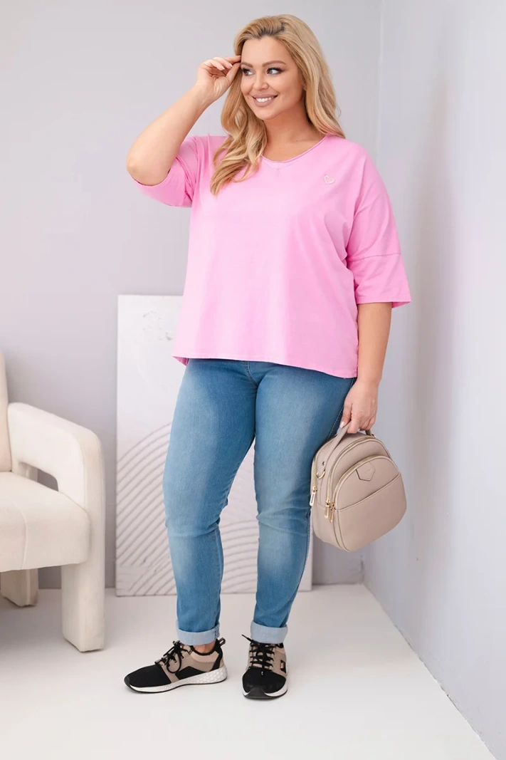 Women's oversized plus-size cotton V-neck blouse light pink