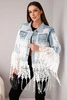 Damenjeansjacke aus Baumwolle mit Spitze und Fransen helljeansfarben