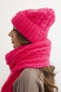 Damen-Set Mütze und Schal mit Rippmuster und Dekoration neonpink