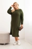 Plus Size women's oversized sweater dress with mohair and pocket khaki