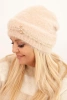 Women's winter fluffy hat with pearls and decorative weave beige