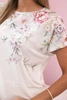 Women's cotton blouse with short sleeves and floral print ecru