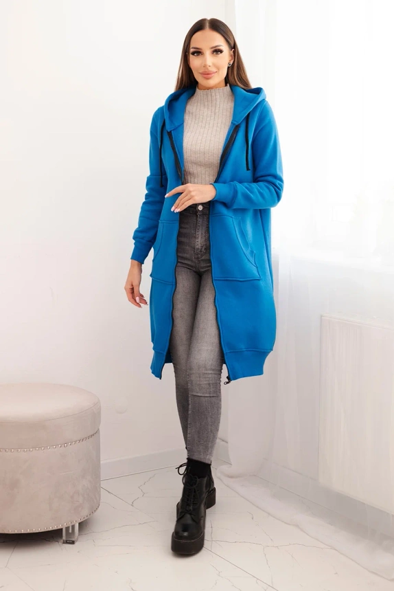 Long insulated sweatshirt with a hood mauve blue