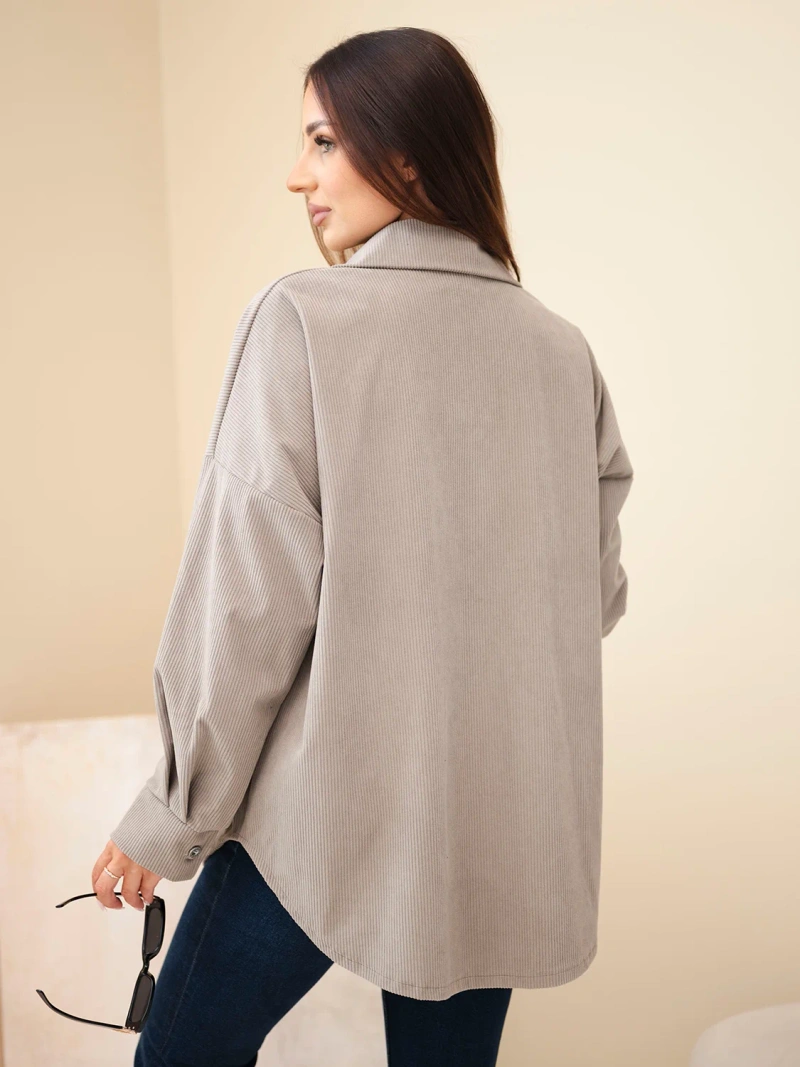 Damen Cord Baumwoll Oversize Hemd mit Taschen und langen Ärmeln fango