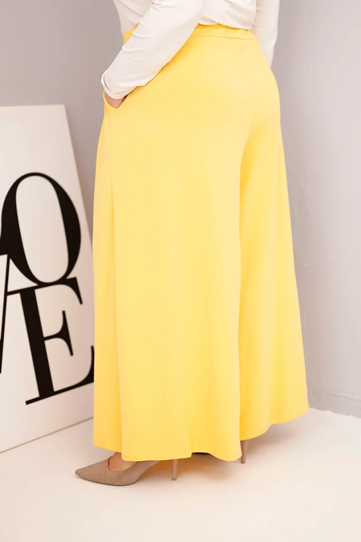 Dámske bavlnené nohavice Plus Size so širokými nohavicami a voľným strihom žlté