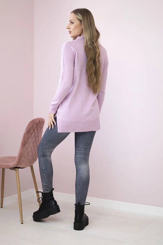 Sweater with stand-up collar purple