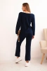 Women's sweater set with wide legs and long sleeves navy blue