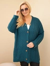 Dámský kardigan Plus Size s knoflíky a copánkovým vzorem modrý morský