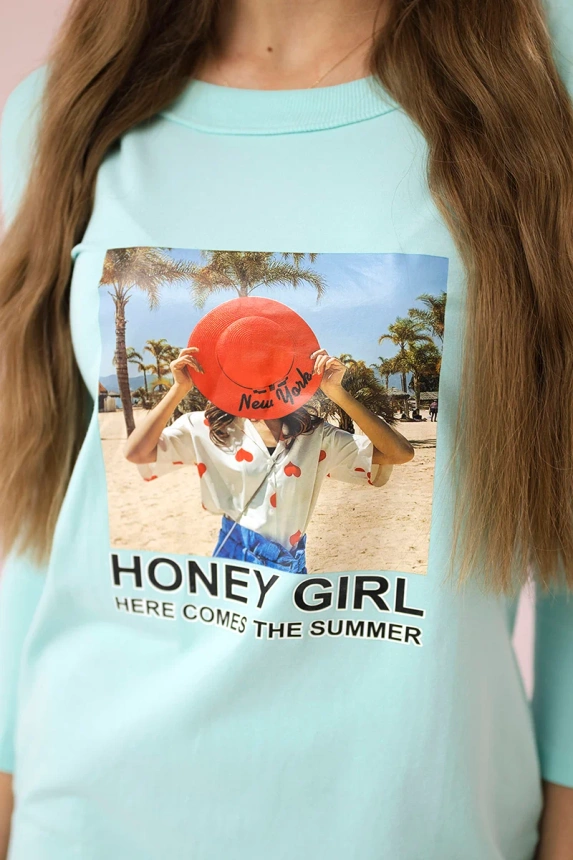 Šaty s potlačou Honey girl mäta