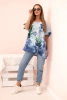 Women's cotton blouse with floral print and short sleeves blue