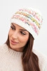 Women's winter hat with colorful yarn and elastic ribbing K352 white+green+neon pink