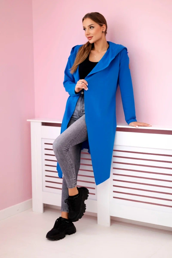 Long cardigan with hood mauve-blue