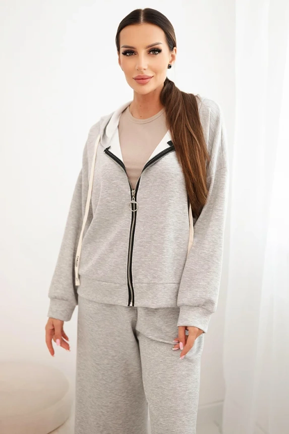 Women's set with wide-leg pants and zip-up hoodie gray