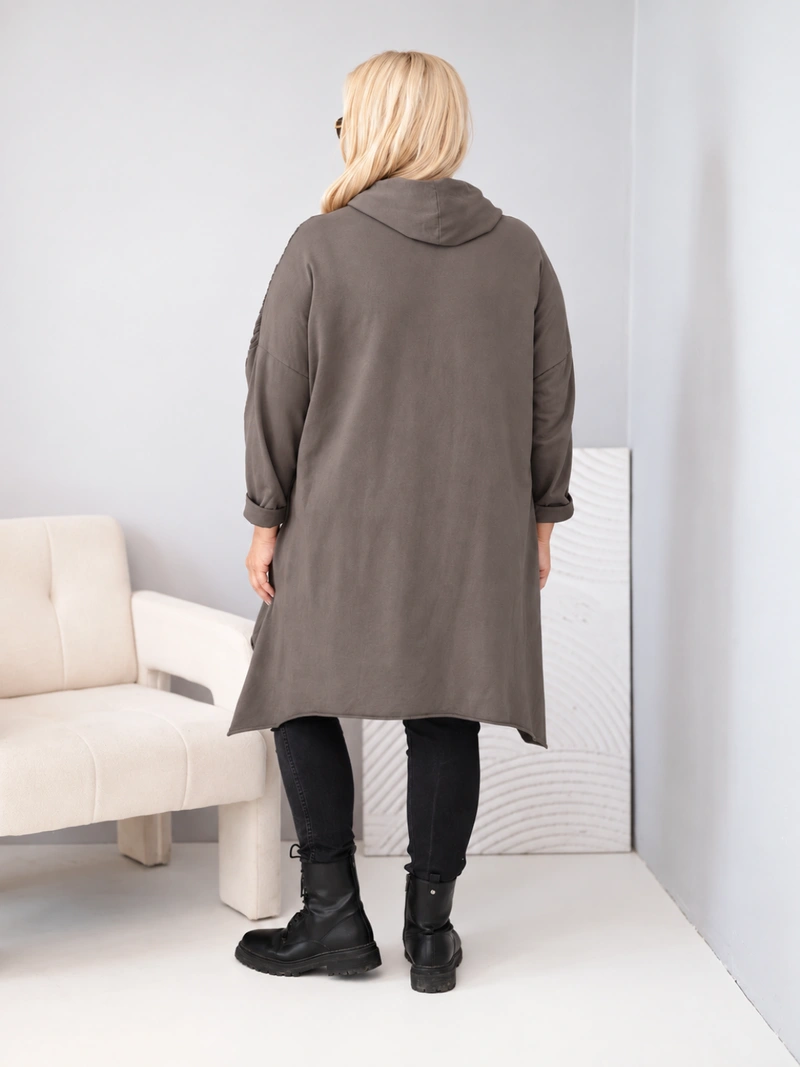 Bluza damska bawełniana Plus Size z kapturem i plecioną wstawką fango