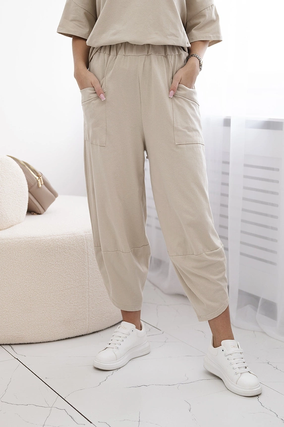 Baumwollset Bluse + Hose beige