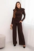 Women's cotton set with a top and wide-leg pants brown
