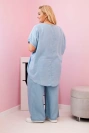 Moteriškas Plus Size komplektas iš tencelio palaidinė ir kelnės su raišteliu šviesiai džinsinis
