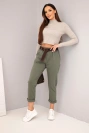 Damen Baumwollhose mit Gürtel und umgeschlagenem Bein khaki