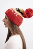 Women's winter hat with wool and a large pompom K422 raspberry