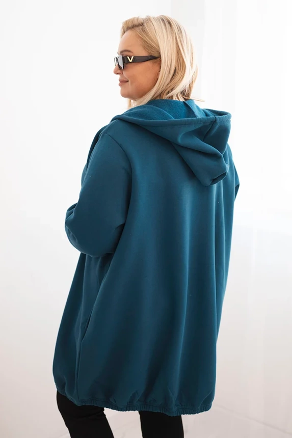 Moteriška Plus Size šilta striukė su gobtuvu ir užtrauktuku jūros spalvos