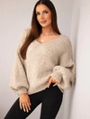 Damenpullover mit Wollanteil lockerer Schnitt beige