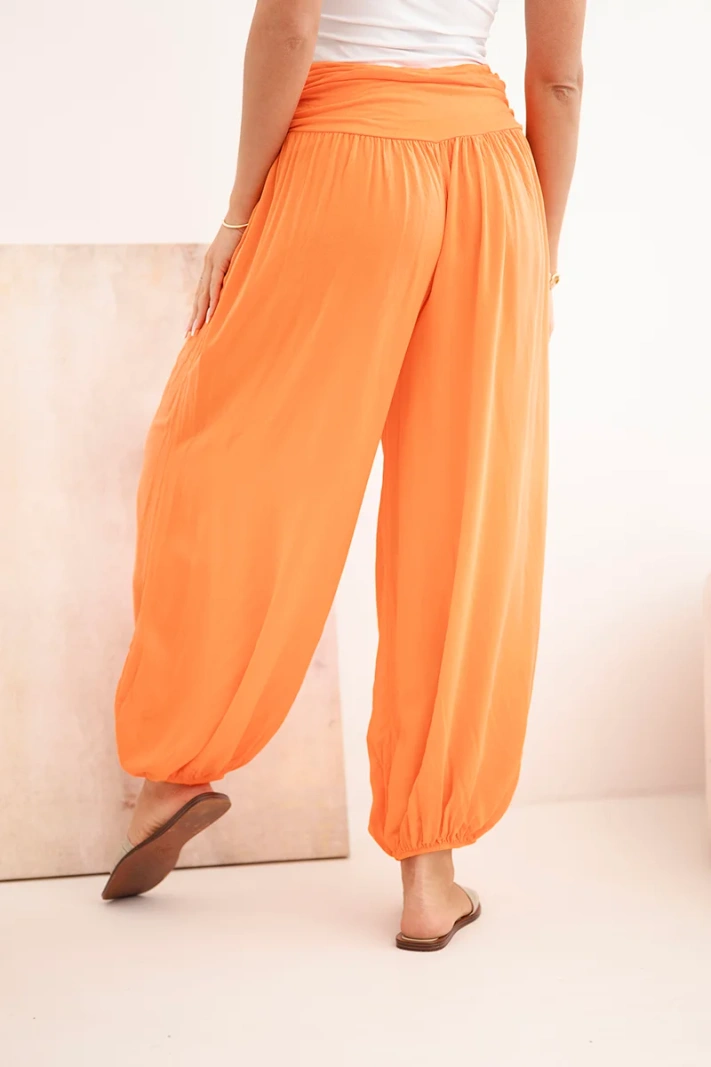 Women's viscose wide-leg trousers with ruching orange