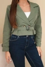 Women’s viscose short double-breasted jacket with belt and lapels khaki