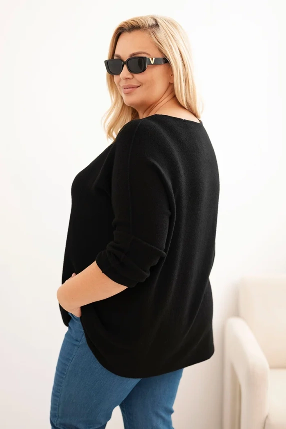 Plus size women's sweater with a boat neckline black