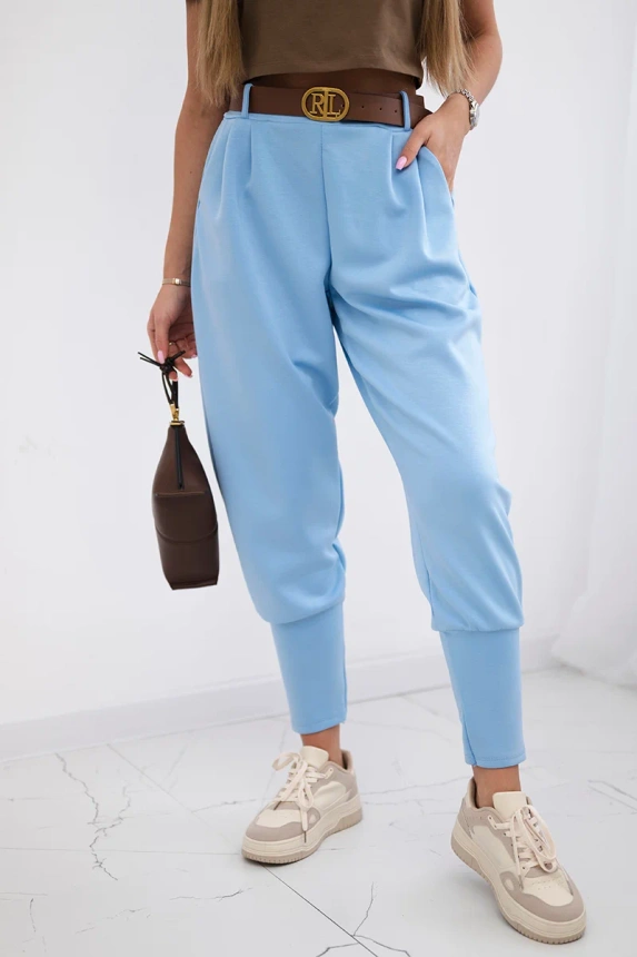 Pants with belt and pockets buttery-fabric blue