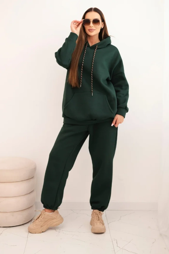 Women's insulated cotton tracksuit with a hood dark green