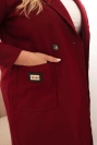Dámský elegantní plášť Plus Size s límcem a velkými kapsami bordový