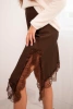 Women's viscose skirt with lace and asymmetrical hem brown