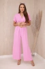 Overalls with a decorative belt at the waist light pink
