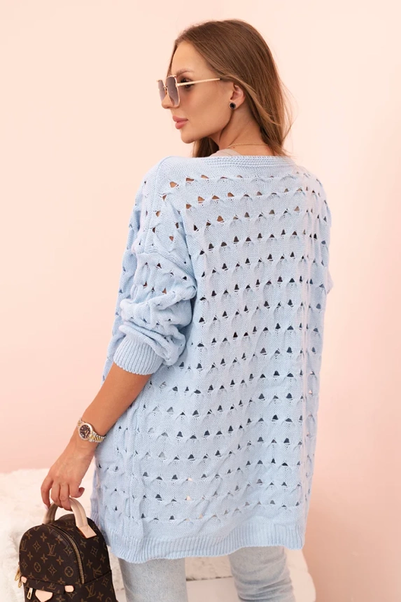 Women's openwork cardigan with pockets blue