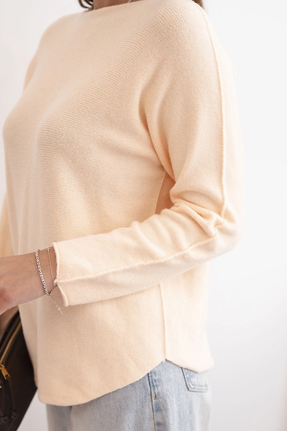 Women's viscose sweater with long sleeves and a round neckline peach