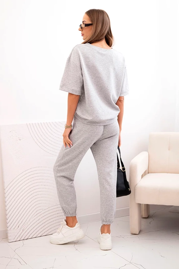 Women's viscose set with short sleeves and trousers grey