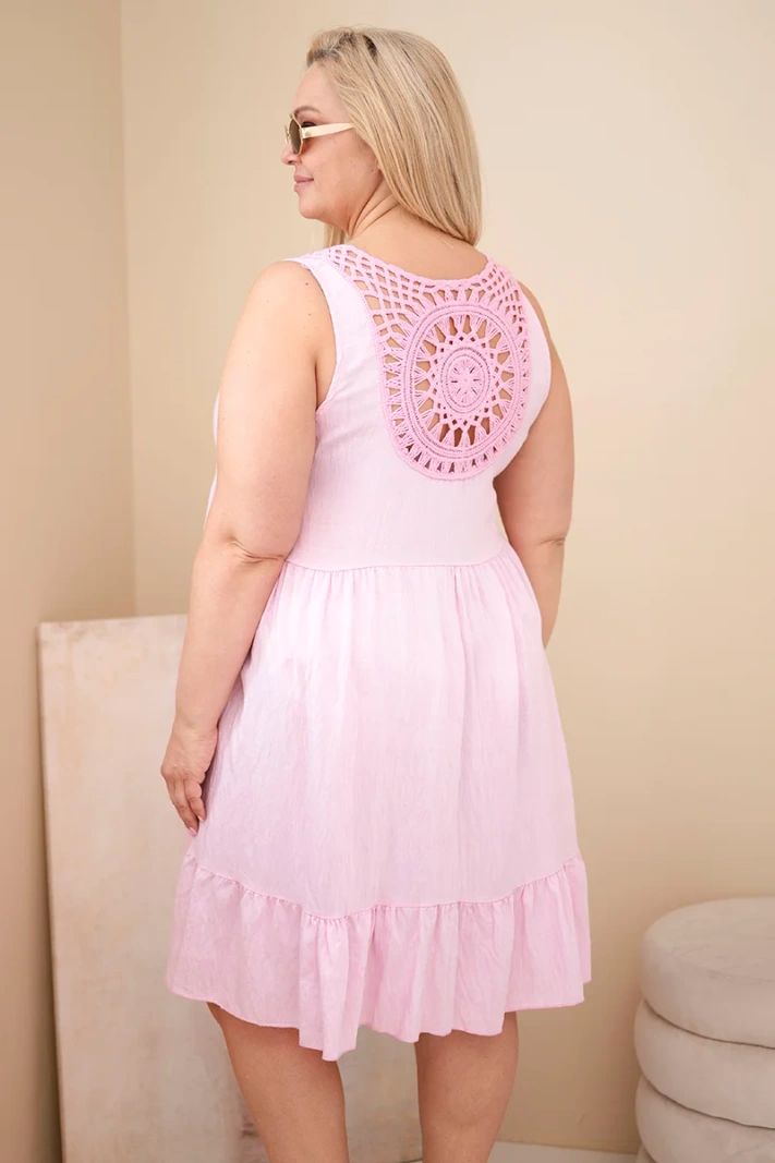Damenkleid Plus-Size aus Viskose mit Spitze ärmellos bonbonrosa