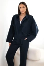 Women's cotton set with a short sweatshirt and pants navy blue
