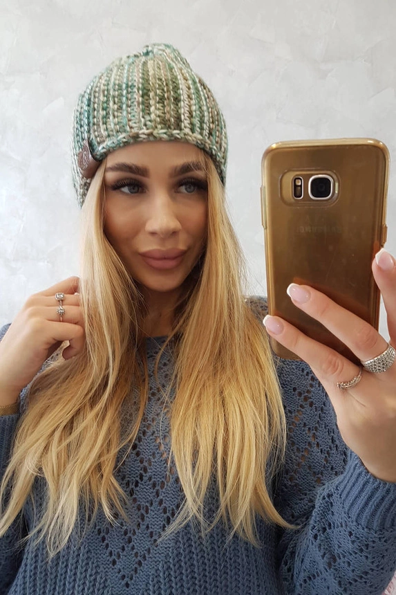 Zoja vilnonė kepurė K306 ecru+green