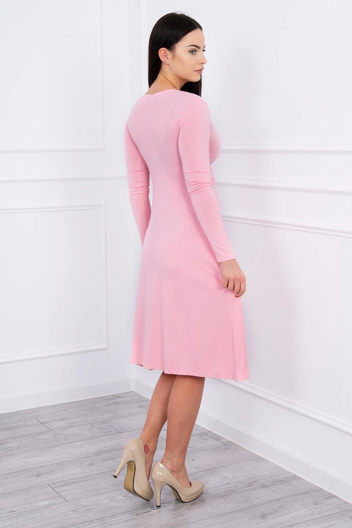 Dress cut under the bust, long sleeve powder