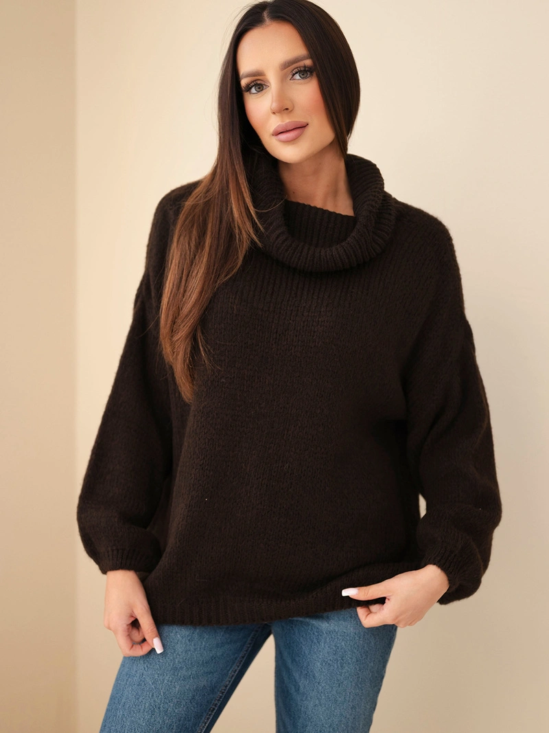 Damenpullover locker mit Wollanteil mit Rollkragen braun