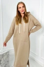 Langes Kleid mit Kapuze hellbeige