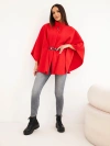 Women's poncho jacket with belt and high collar red