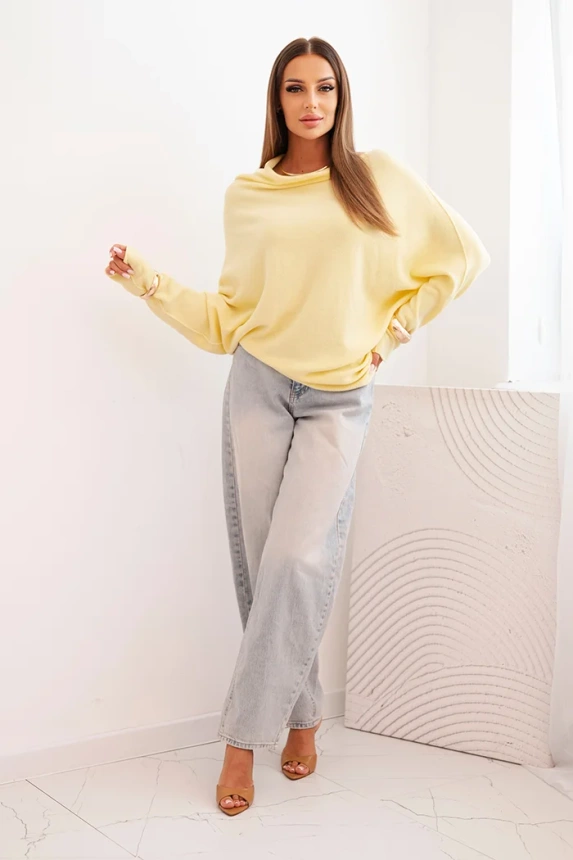 Women's asymmetric batwing viscose sweater yellow